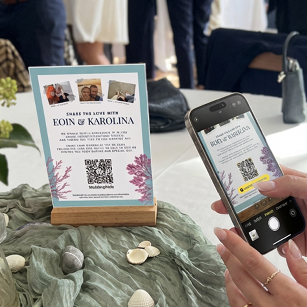 Wedding QR code signage example with a simple black and white design