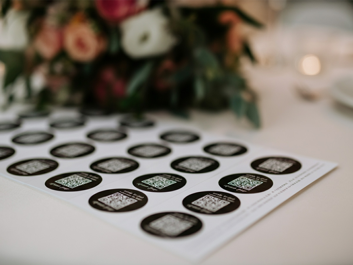 Wedding QR Codes printed of a sheet of stickers